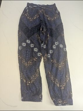 American Eagle Harem Pants Blue Gold Chevron Diamond  Boho Soft Jogger Small